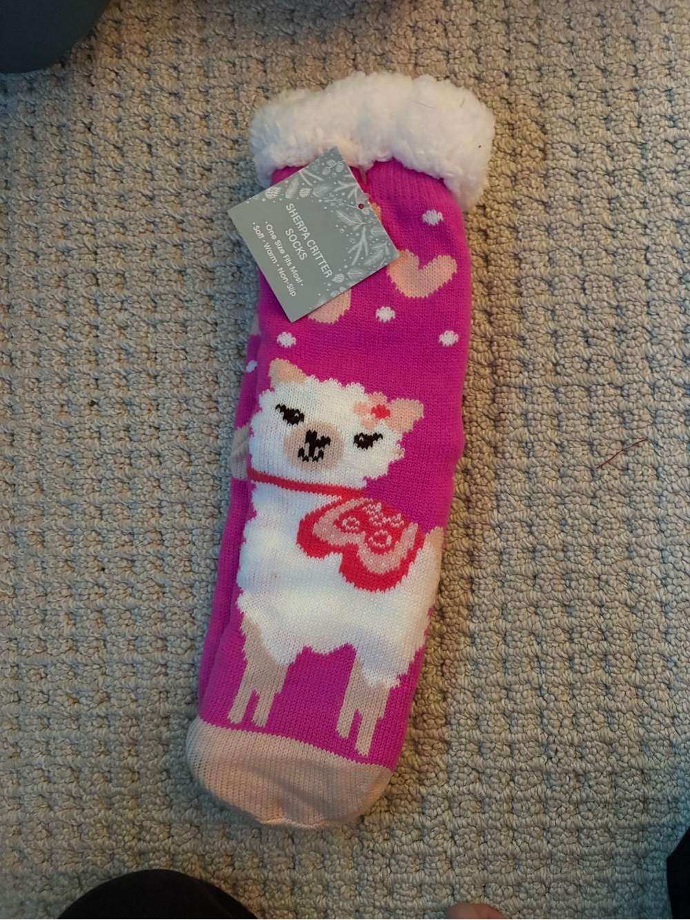 Pink Llama Sherpa-Lined Cozy Socks